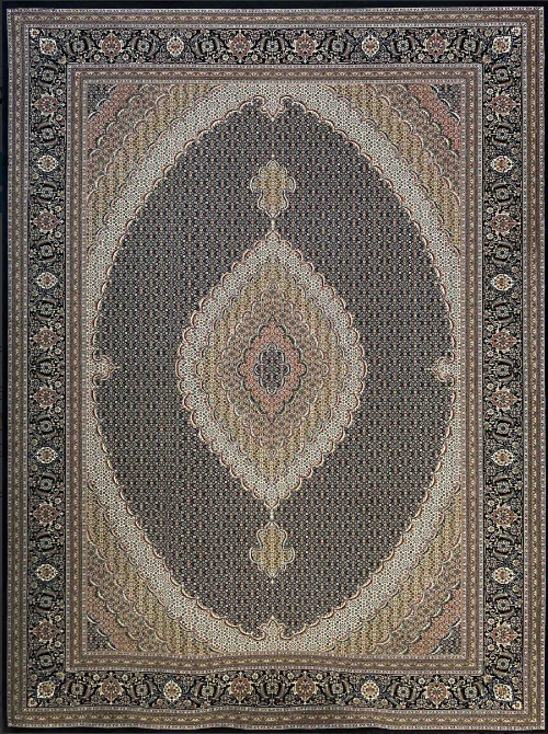 فرش  زمرد مشهد طرح ریز ماهی زمینه سورمه ای 14016