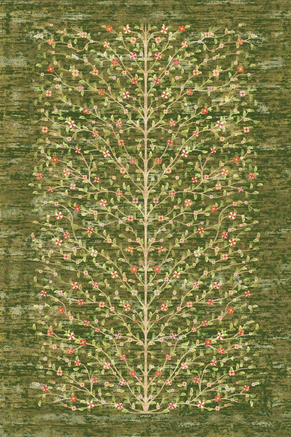 فرش مرینوس طرح شکوفه ۶۰۰۱۰۲ سبز