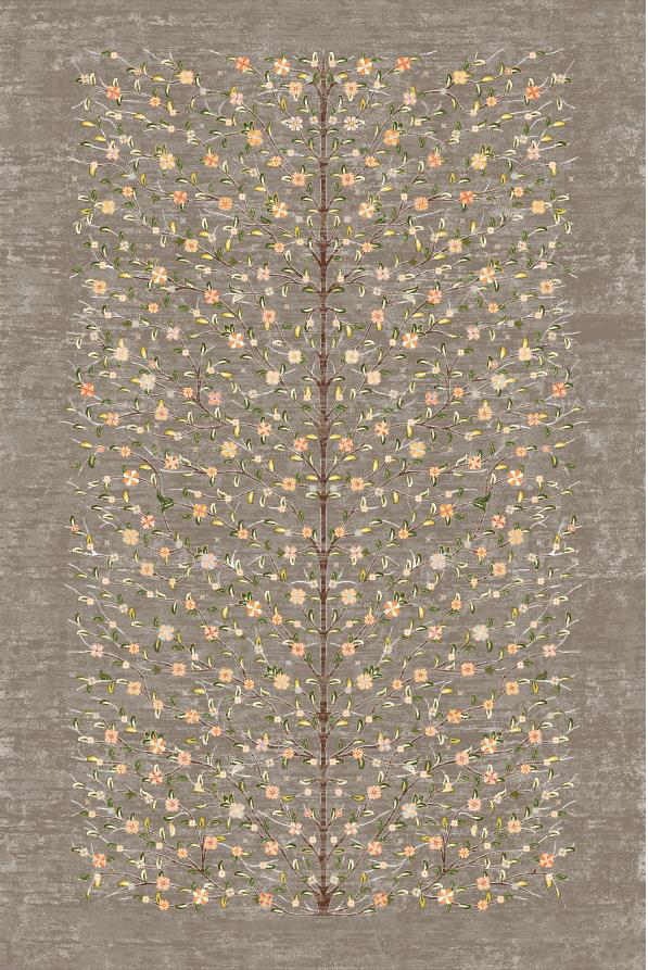 فرش مرینوس طرح شکوفه 600102 خاکستری